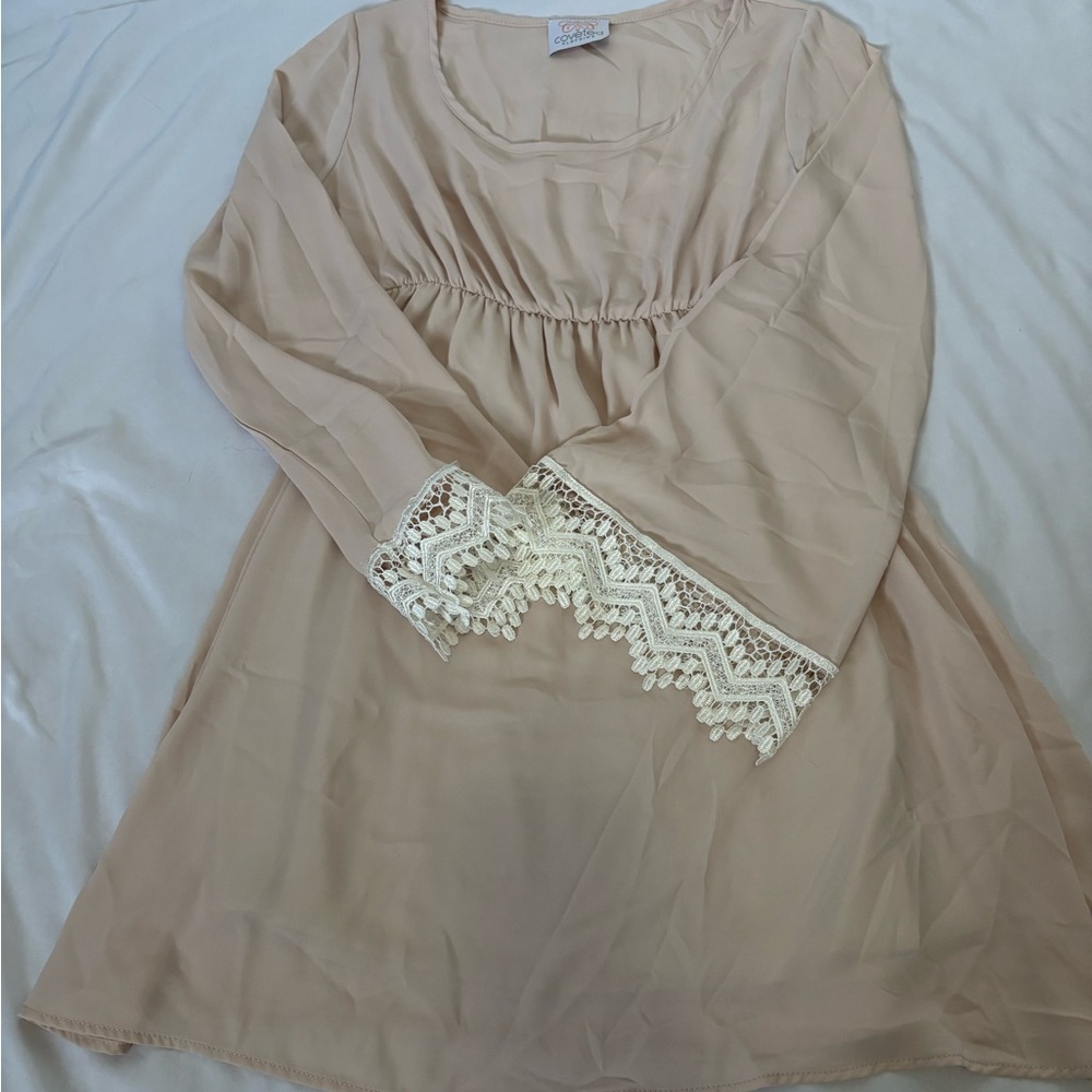Elegant Long Sleeve Beige Dress